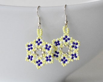 Dainty Beaded Floral Earrings, Mandala Earrings, Minimalist Flower Earrings, Blue Flower Earrings, Floral Earrings, Spring Earrings, For Her