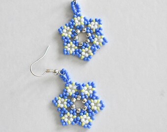 Dainty Beaded Floral Earrings, Mandala Earrings, Minimalist Flower Earrings, Blue Flower Earrings, Floral Earrings, Spring Earrings, For Her