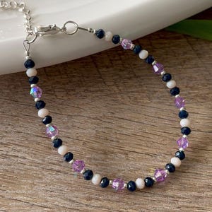 Dainty Purple Blue Glass Bead Bracelet, Minimalist Crystal Bracelet, Ombre Beaded Bracelet, Adjustable Stackable Bracelet, Bridesmaids Gift