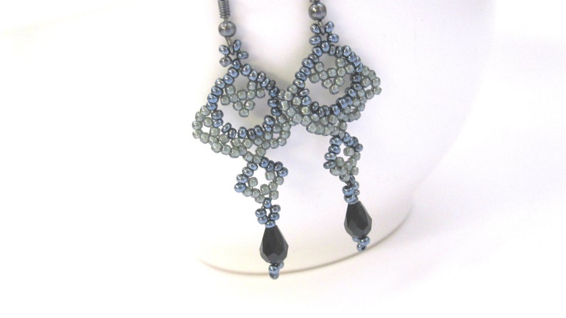 Lace Inspired  Black And Gray Drop Earrings image 0