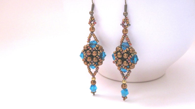 Teal Blue And Bronze Beadwork Earrings image 0
