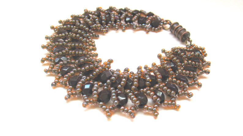 Dark brown Beadwork Lace Bracelet image 0