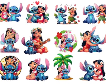 Lilo and Stitch Watercolor Clipart, Lilo & Stitch Clipart, Cute Lilo PNG, Stitch PNG, Angel PNG, Hand drawn Stitch Lilo, Watercolor Cliparts