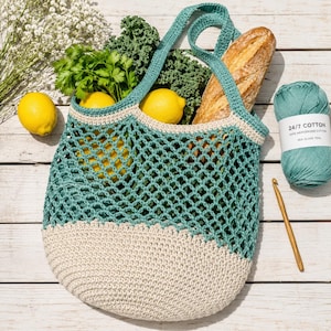 Coastal Market Bag Crochet Pattern, Mesh Net Tote PDF