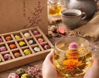 Blooming Tea Gift Set with Flowering Tea Balls – Handmade Flower Tea Gift Box – Chinese Blooming Tea – Unique Tea Lover Gift –Luxury Tea Set