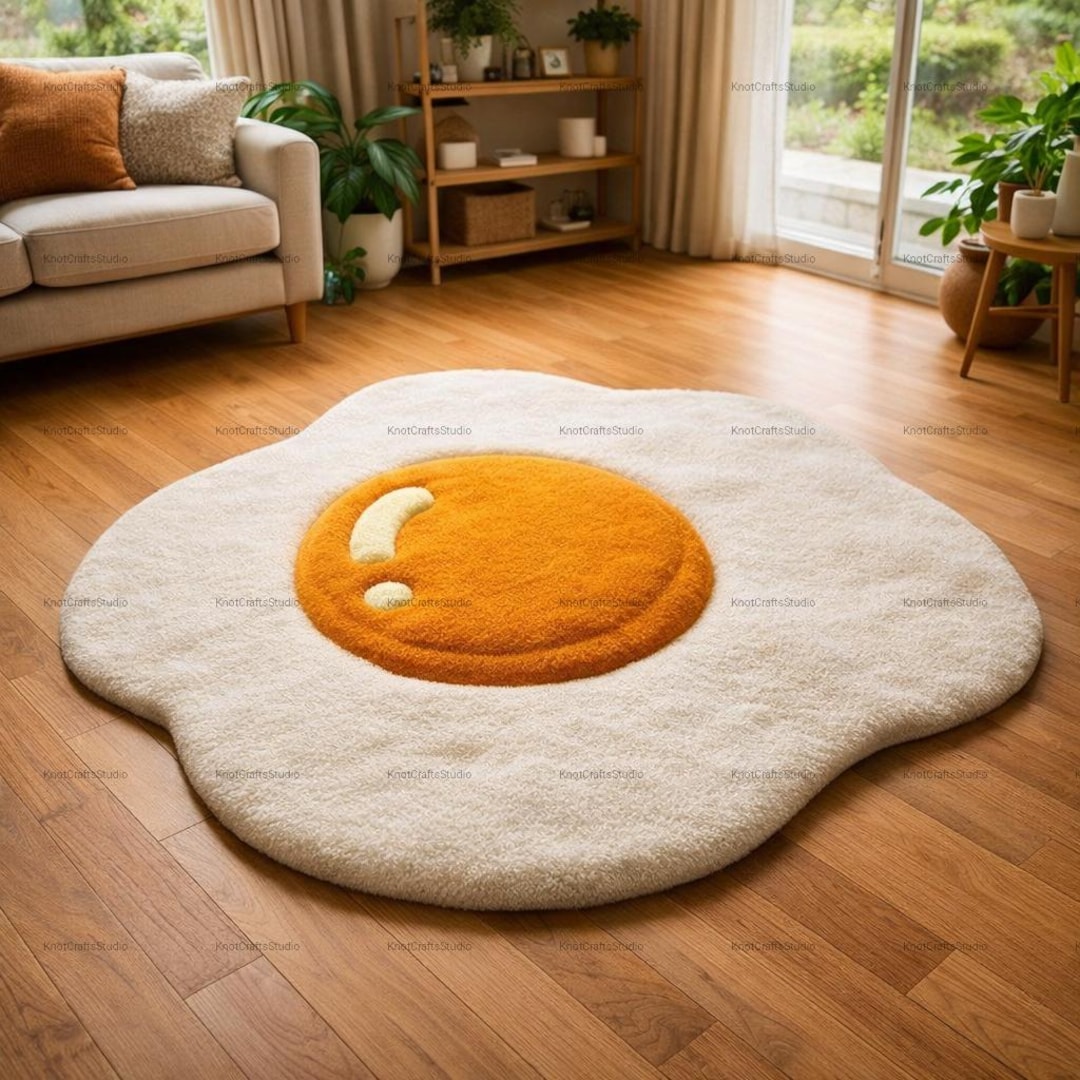 Food Shaped Rug Fried Egg Rug, 3D Hand Tufted Food Shaped Area Rug, Fun Breakfast Decor ...