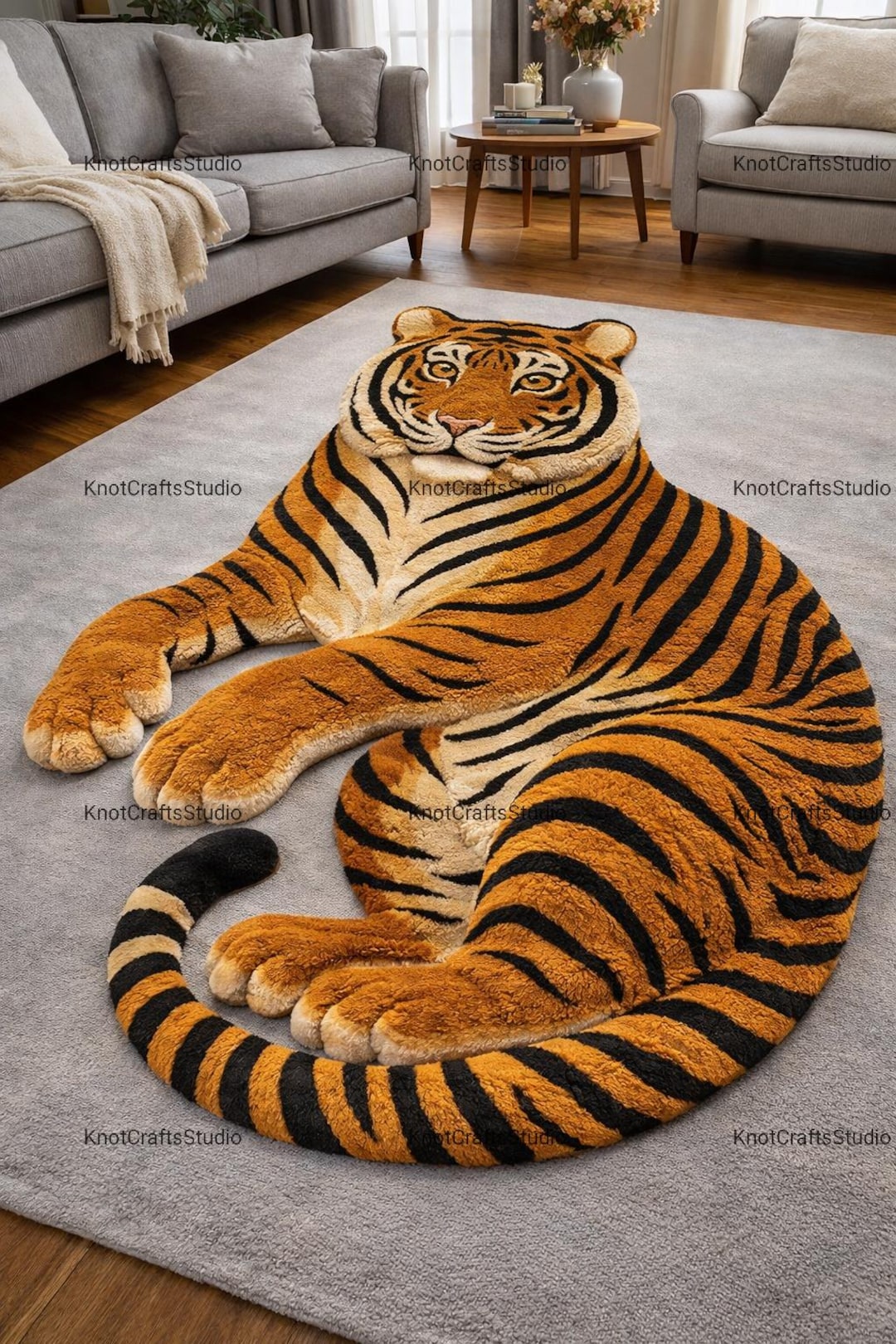 3D Hand Tufted Tiger Rug, Large Animal Shaped Area Rug, Luxury Bengal ...