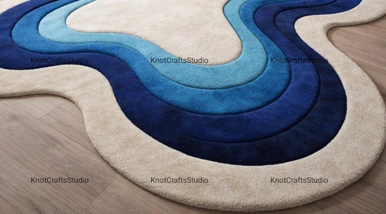 3D Blue Topographic Rug, Irregular Wavy Tufted Area Rug, Modern ...