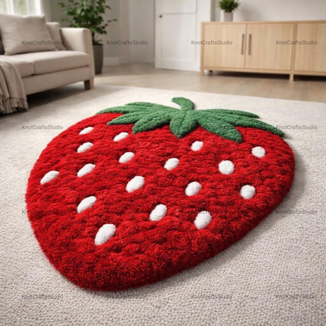 Stawberry Rug Strawberry Tufted Rug - Handmade Fruit Area Rug, Cute Cottagecore Room ...