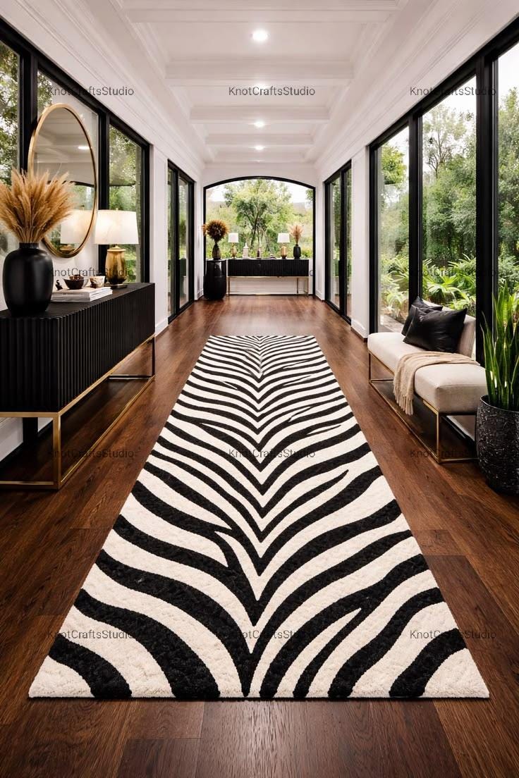 Zebra Print Entry Rug Zebra Print Runner Rug, Black and White Hallway Runner, Modern Entryway ...