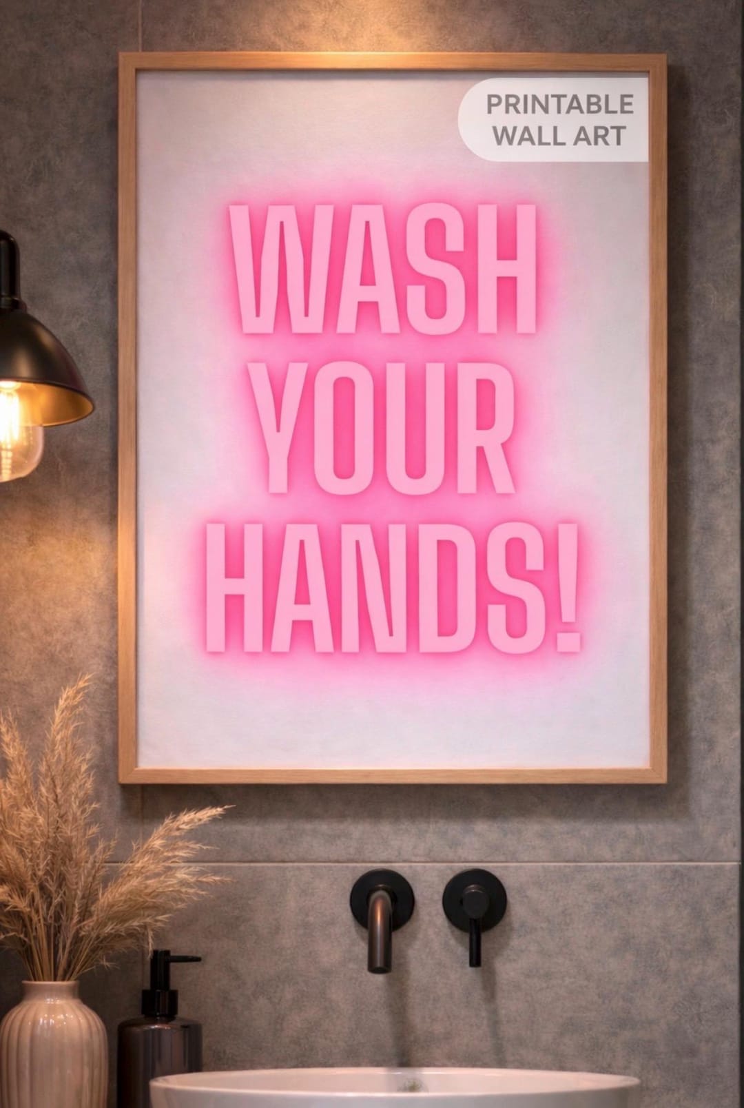 Funny Bathroom Wall Art Printable – Wash Your Hands Neon Sign – Pink ...