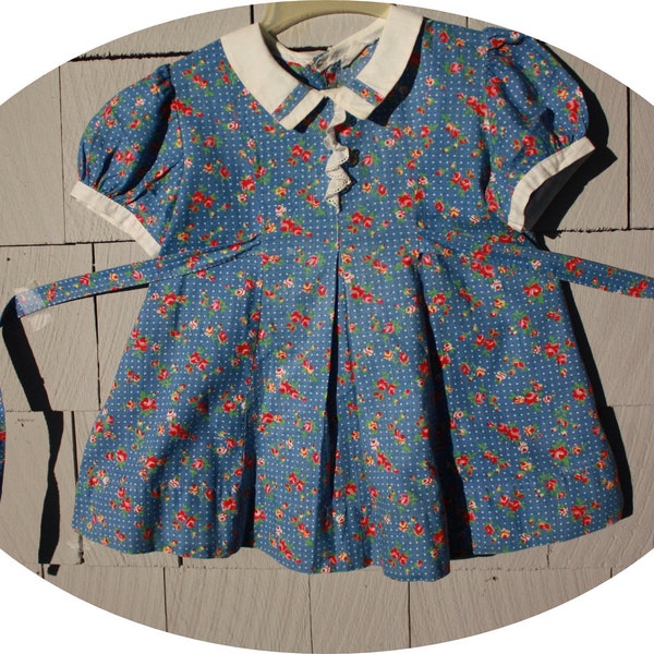 1940's Vintage Baby Girl Dress Feedbag Type Fabric Print - Very Cute and Nice - SZ. Approx 12M