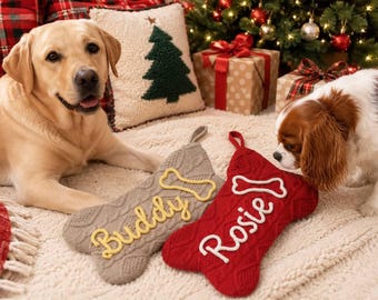 Chaussette de Noël personnalisée pour animaux de compagnie, Chaussette de Noël personnalisée pour chien et chat, Chaussette tricotée avec le nom de l'animal, Cadeau pour le premier Noël d'un chiot