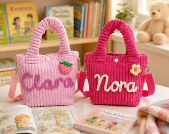 Custom Name Corduroy Mini Totes | Personalized Matching Handbags | Sisters Gift for Girls