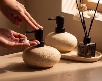 Zeepdispenserset van travertijnsteen | Lade badkameraccessoires spa, diffuser, cadeau