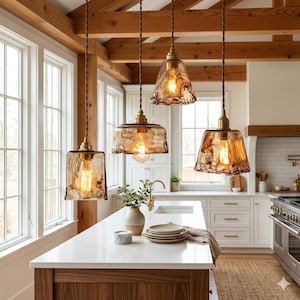 Amber Glass Pendant Light | Retro Hanging Lamp E27 Kitchen Lighting