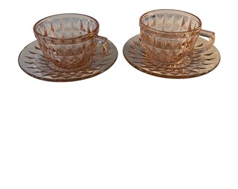 Jeannette Glass Company Pink Teacup and Saucer (set of 2)