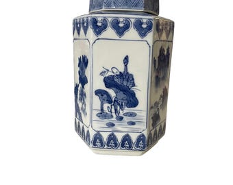 Chinese blue and white porcelain hexagonal ginger jar