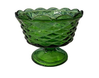 Indiana Glass Green Quilted Diamond footed bowl