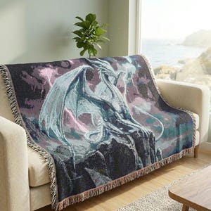 Storm Dragon Woven Blanket Fourth Wing Decor Iron Flame Throw Onyx Storm Gifts Bookish Booktok Aretia Merch Riorson House Lightning Art Bild 4