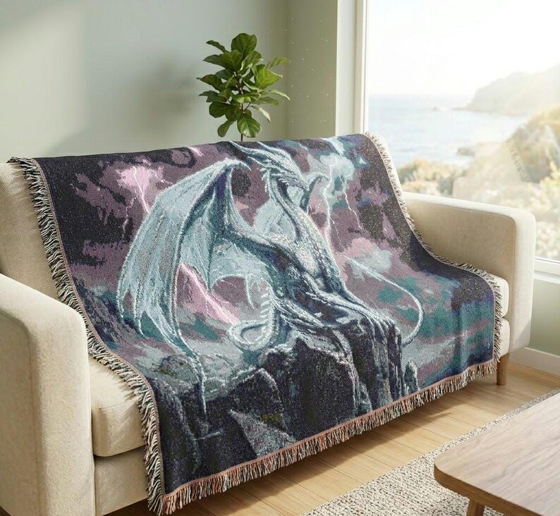 Storm Dragon Woven Blanket Fourth Wing Decor Iron Flame Throw Onyx Storm Gifts Bookish Booktok Aretia Merch Riorson House Lightning Art Bild 4