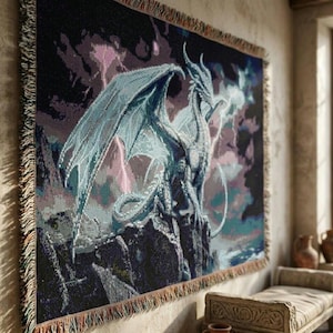 Storm Dragon Woven Blanket Fourth Wing Decor Iron Flame Throw Onyx Storm Gifts Bookish Booktok Aretia Merch Riorson House Lightning Art Bild 3