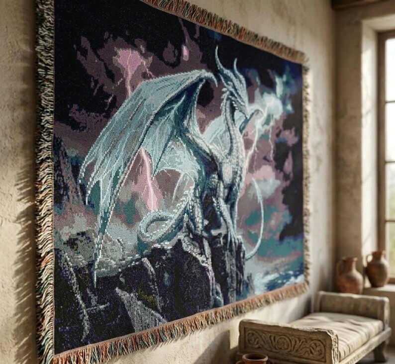 Storm Dragon Woven Blanket Fourth Wing Decor Iron Flame Throw Onyx Storm Gifts Bookish Booktok Aretia Merch Riorson House Lightning Art Bild 3