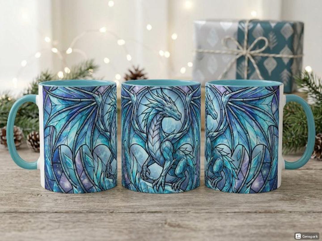 Stained Glass Ice Dragon Mug, 15oz Fantasy Dragon Coffee Cup, Winter ...