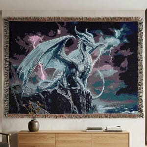 Storm Dragon Woven Blanket Fourth Wing Decor Iron Flame Throw Onyx Storm Gifts Bookish Booktok Aretia Merch Riorson House Lightning Art Bild 2