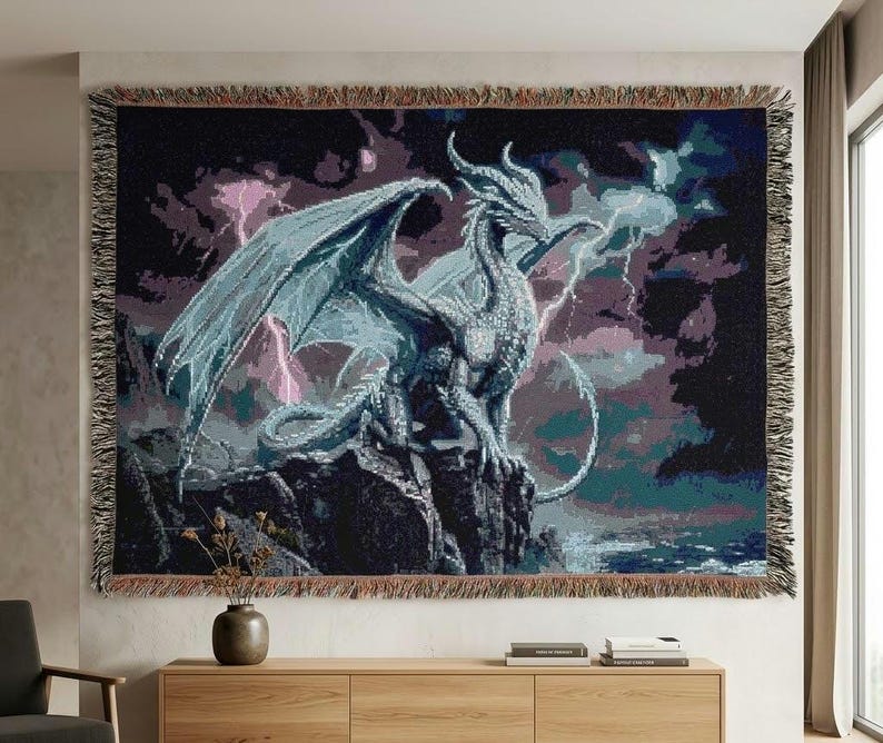 Storm Dragon Woven Blanket Fourth Wing Decor Iron Flame Throw Onyx Storm Gifts Bookish Booktok Aretia Merch Riorson House Lightning Art Bild 2