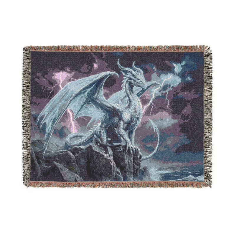 Storm Dragon Woven Blanket Fourth Wing Decor Iron Flame Throw Onyx Storm Gifts Bookish Booktok Aretia Merch Riorson House Lightning Art Bild 8