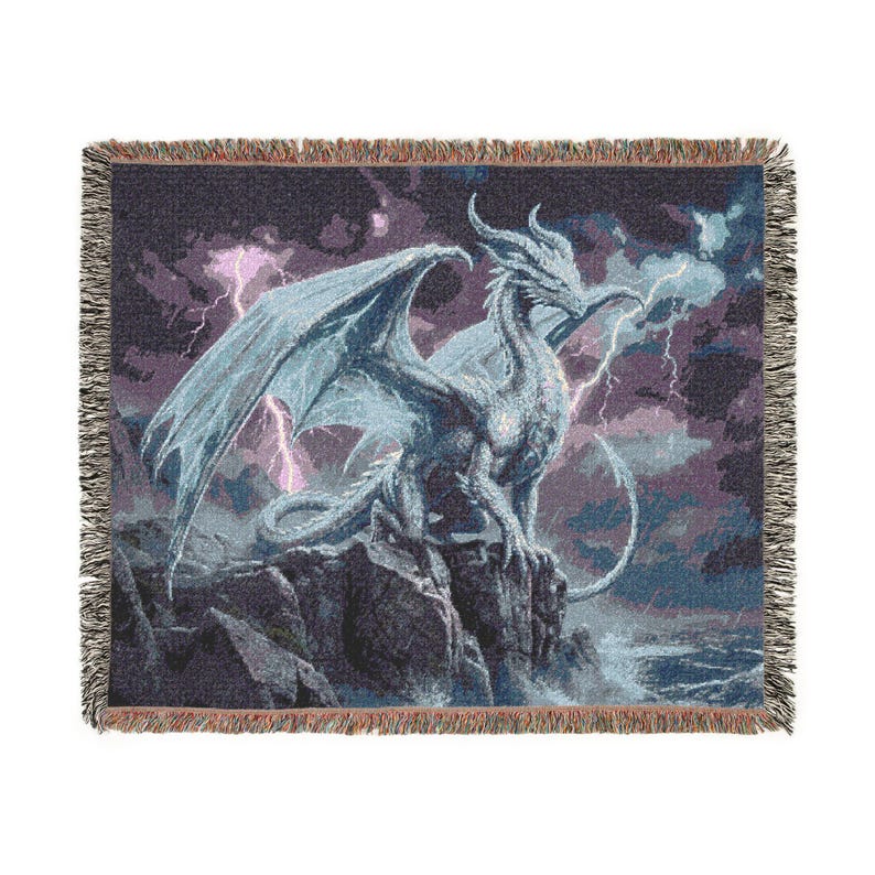 Storm Dragon Woven Blanket Fourth Wing Decor Iron Flame Throw Onyx Storm Gifts Bookish Booktok Aretia Merch Riorson House Lightning Art Bild 7