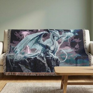 Storm Dragon Woven Blanket Fourth Wing Decor Iron Flame Throw Onyx Storm Gifts Bookish Booktok Aretia Merch Riorson House Lightning Art Bild 5