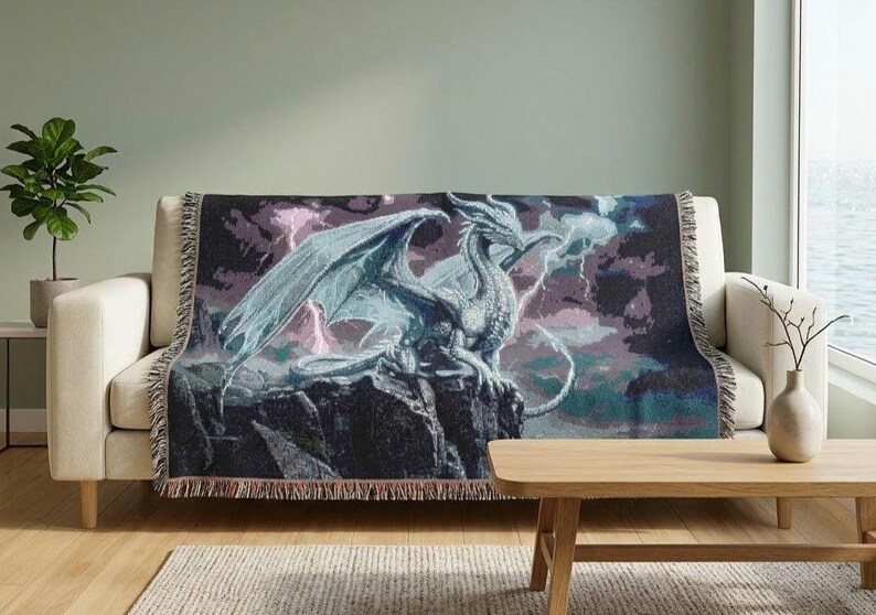 Storm Dragon Woven Blanket Fourth Wing Decor Iron Flame Throw Onyx Storm Gifts Bookish Booktok Aretia Merch Riorson House Lightning Art Bild 5
