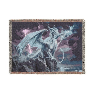 Storm Dragon Woven Blanket Fourth Wing Decor Iron Flame Throw Onyx Storm Gifts Bookish Booktok Aretia Merch Riorson House Lightning Art Bild 6