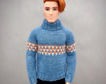 Breipatroon trui voor mannelijke pop 12 inch, poppenkleertjes schaal 1/6 pdf, miniatuur breiwerk