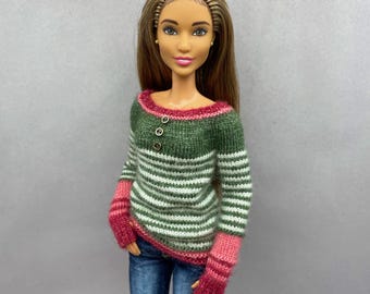11.5 Inch Fashion Doll Street Style Striped Pullover Knitting Pattern (PDF Download)