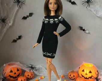 Halloween Skull Dress Knitting Pattern for 11.5 Inch Doll (PDF Download)