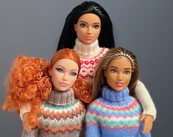 Sweater Knitting Pattern for 11.5 inch Fashion Doll, 1/6 Scale Doll Clothes PDF, Miniature Knitting