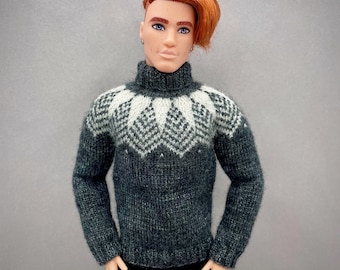 Patrón de tejido de suéter para muñeco masculino a escala 1/6, muñeco musculoso de moda Fair Isle (PDF digital)