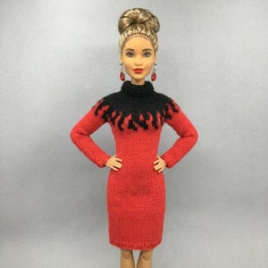 Flame Dress Knitting Pattern: 11.5 Inch Fashion Doll Two-Color Jacquard (PDF Download)