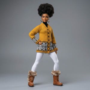 11.5 Inch Fashion Doll Cardigan Knitting Pattern | Ethnic Colorwork Sweater (PDF Download)