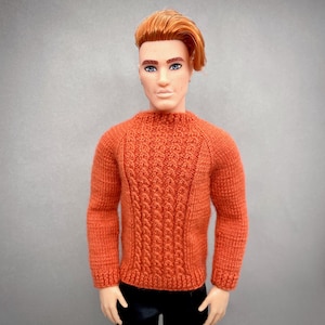 Men's 12-inch Doll Knit Pullover Pattern "Locks" | Textured Cable Sweater (PDF Download)