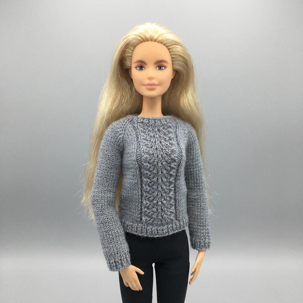 Sweater Knitting Pattern for 11.5 inch Fashion Doll, 1/6 Scale Doll Clothes PDF, Miniature Knitting