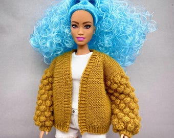 Berries Cardigan Knitting Pattern for Curvy Fashion Doll, 1/6 Scale Doll Clothes PDF, Miniature Knitting