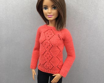 Modepop trui breipatroon, ruiten, poppenkleertjes 11,5 inch (pdf)