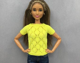 Padrão de tricô para suéter de verão com detalhes vazados, roupa para boneca fashion de 29 cm (download em PDF)