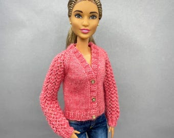 Molde de tricô para casaquinho de boneca fashion de 29 cm: mangas de renda vazadas (download em PDF)