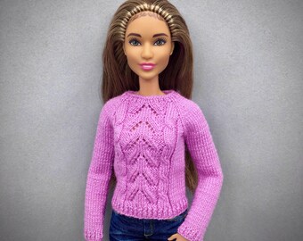 Patroon lentetrui modepop, 11,5 inch poppenkleertjes, miniatuurbreiwerk (pdf)