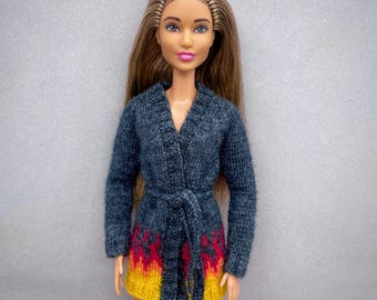 Patrón de punto para cárdigan Flame para muñeca de moda de 11,5 pulgadas (descarga en PDF)